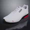 White PUMA Athletic Sneakers With Red Accent Sole And Brand Logo Design
