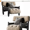 Comfortable Single Sofa With Beige Padded Seat Black Wooden Frame And Striped Cushion