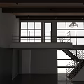 Bright Villa Balcony With Metal Railings And Staircase Near Large Windows