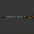 Rustic Weapon Design With Serrated Blue Blade And Brown Rope Wrapped Handle 3d model