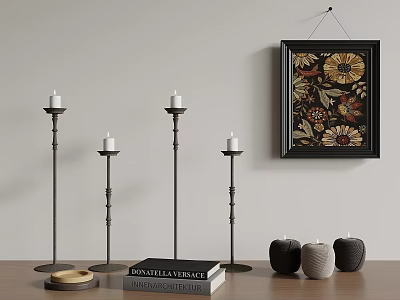 Elegant Home Decor Display With Candle Holders Book Decorative Balls And Wall Art 3d model
