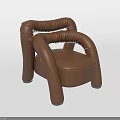 Comfortable Stylish Brown Leather Curved Leisure Armchair For Modern Home Living Room Furniture Decor