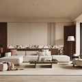 Modern Living Room Interior With Wooden TV Wall Sofa Coffee Table And Carpet