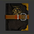 Decorative Book With Dark Cover Golden Edges Orange Strap And Silver Buckle