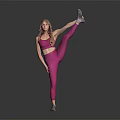 Woman in Pink Sportswear Doing Single Leg Lift Stretching Exercise on Dark Background