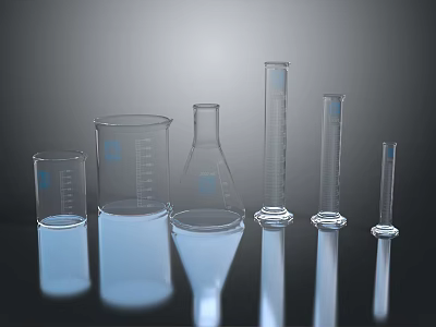 Glass Laboratory Measuring Equipment Set With Transparent Beakers Flasks And Graduated Cylinders 3d model