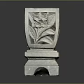 Square Stone Flower Pot With Intricate Carved Floral Leaf Patterns And Pedestal Base