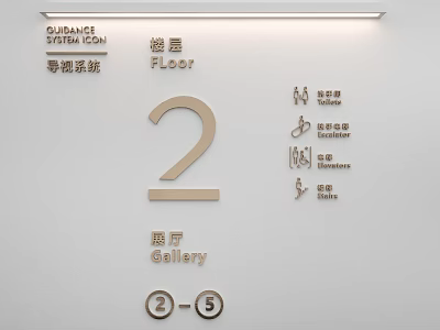Elegant Guidance System Signage With Floor 2 Gallery And 5th Level 3d model