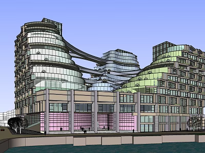 Modern Office Building With Unique Curved Structure And Glass Curtain Walls 3d model