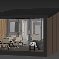 Wooden Cabin in Forest with Wooden Siding Gray Exterior Outdoor Terrace and Garden Furniture