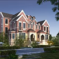 Semi Detached Villa Exterior Design With Red Brick Facade Arched Porches And Landscaped Gardens