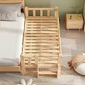 Wooden Baby Crib with White Mattress and Nightstand in Green Wall Bedroom