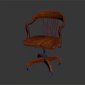 Stylish Red Wooden Office Chair With Armrests And Wheeled Base Structure
