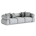 Three Seater Sofa with Soft Fabric Upholstery and Decorative Throw Pillows in Modern Style