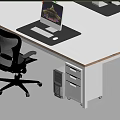 Modern Office Workspace Featuring Long Desk Computers Office Chairs And Documents 3d model