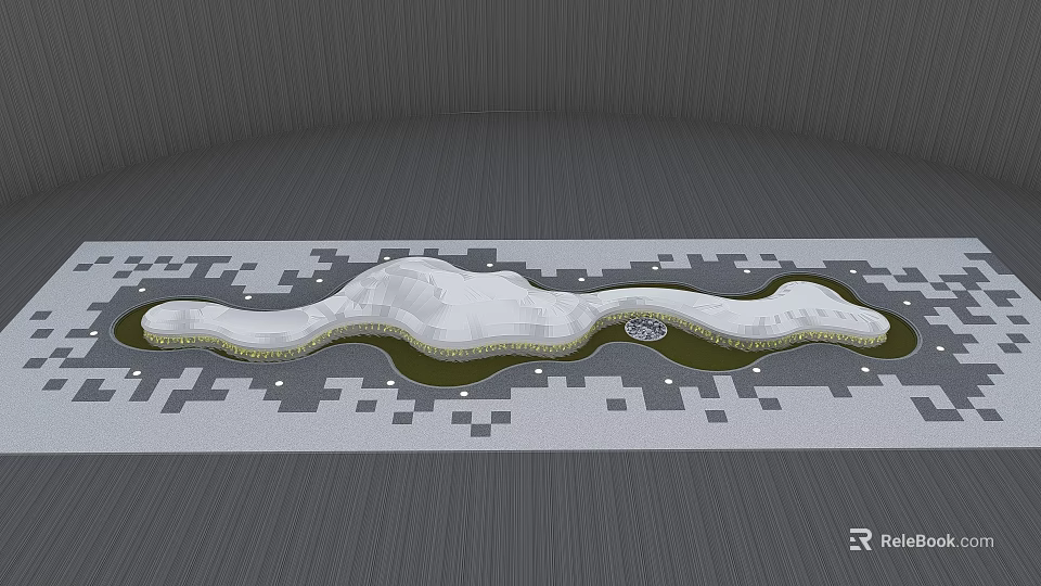 Curved Modern Landscape Seating Design With Geometric Paving And Lighting Accents 3d model 