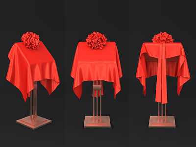 Red Tablecloths With Flower Arrangements On Metal Stands Against Black Background 3d model