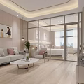 Modern Living Room And Bedroom Open Space With Sofa Coffee Table And Glass Door