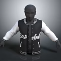 Black And White Long Sleeve Baseball Jacket With Button Front Casual Style 3d model