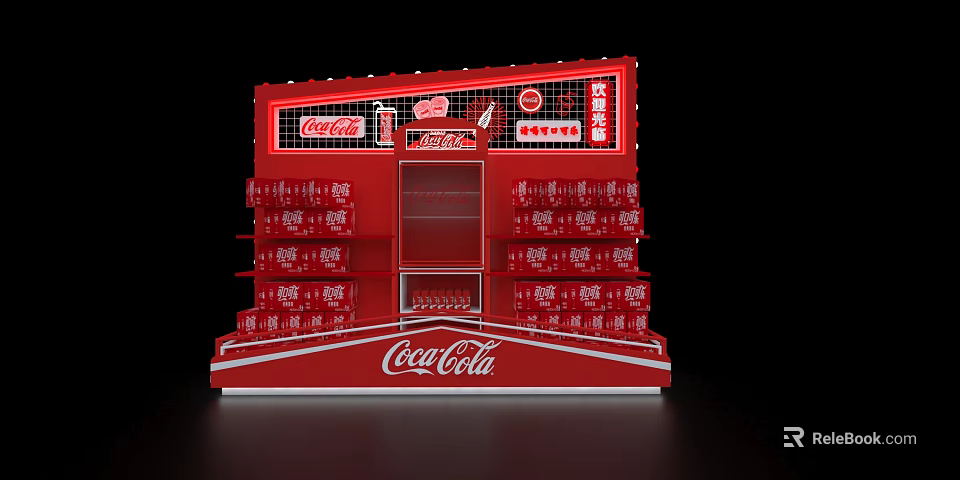 Red Coca Cola Beverage Display Shelf With Multiple Layers And Logos 3d model 