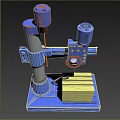 Blue Drill Press With Rotary Arm Column Base And Yellow Workpiece