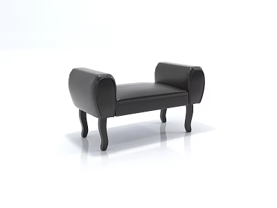 Black Leather Chaise Lounge With Armrests And Wooden Legs For Living Room Furniture 3d model