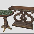 Classical Wooden Furniture Including Round Mosaic Table And Rectangular Carved Leg Table With Decorative Accents