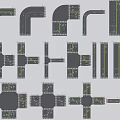 Various Road Facility Designs With Intersections Curves Lane Layouts And Green Strips 3d model