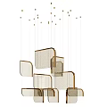 Modern Geometric Chandelier With Gold Frame And Transparent Mesh Shades Hanging In Layered Arrangement