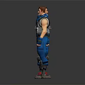 3D Character Model Front And Back View With Blue Pants White Top Red Blue Accents