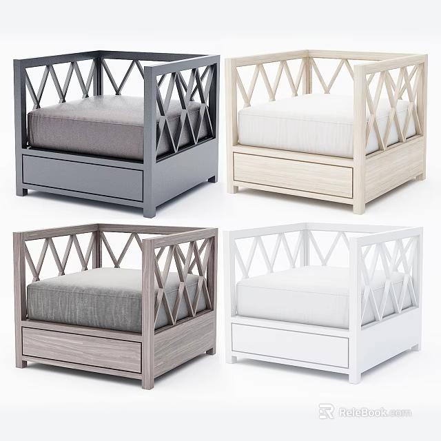 Modern Single Sofa With Diamond Lattice Frame Storage Drawer And Various Colors 3d model 