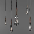 Industrial Retro Pendant Lights With Wooden Handles Metal Frames And Edison Bulbs