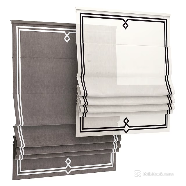 Stylish Gray And White Window Blinds With Black Trim And Diamond Patterns 3d model