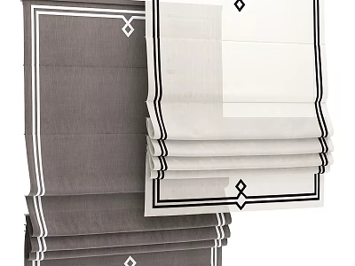Stylish Gray And White Window Blinds With Black Trim And Diamond Patterns 3d model