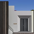 Modern Building Entrance Design With White Walls Black Door Staircase And Doorplate