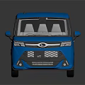 Blue Compact Van 3D Model with Modern Design on Reflective Dark Background
