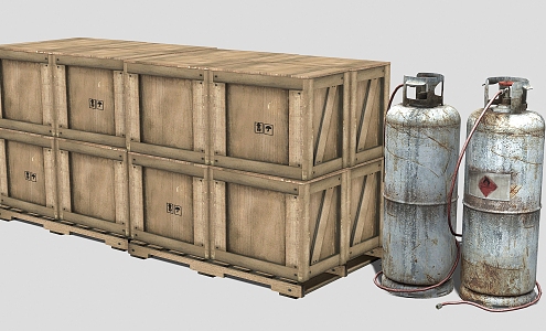 Gas Tank Refueling Tank Propane Wooden Crate Container 3d model