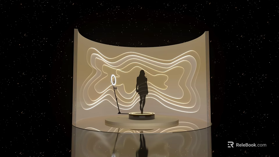 Starry Background Photo Check-in Spot With Wavy Lights Ring Light And Reflective Floor 3d model 