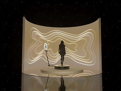 Starry Background Photo Check-in Spot With Wavy Lights Ring Light And Reflective Floor 3d model
