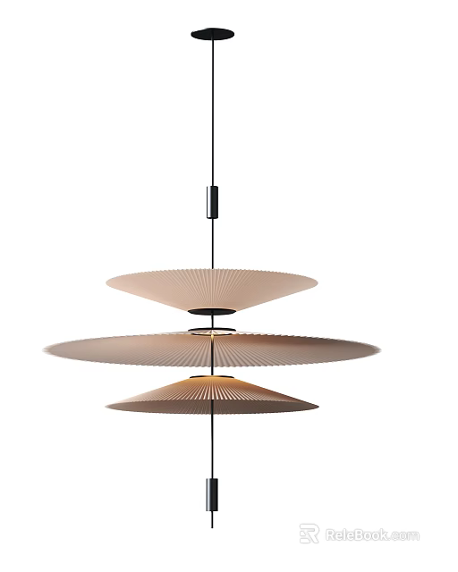 Modern Three Tiered Pleated Fan Shaped Chandelier With Light Colored Design 3d model 
