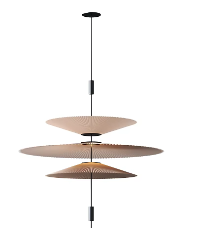 Modern Three Tiered Pleated Fan Shaped Chandelier With Light Colored Design 3d model