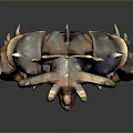 Fantasy Game Character with Red Horns Muscular Body Brown Armor and Clawed Feet