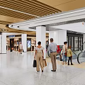Spacious Modern Shopping Mall Lobby With People Walking Shops Escalator And Bright Lighting