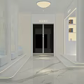 Modern Bright Interior Space With White Columns Three Paintings And White Sofas On Marble Floor