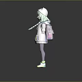 Game And Movie Character With Light Green Hair White Hoodie Green Patterns And Green Sneakers