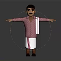 3D Character In Traditional Outfit Pink Striped Shirt White Apron Arms Outstretched On Dark Background