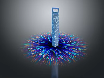 Blue Columnar Structure With Colorful Radiating Lines On Gray Background 3d model