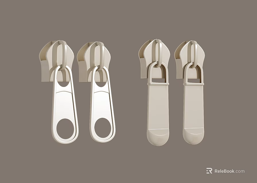 Stainless Steel Zipper Sliders Set Of Two Pairs With Minimalist Design 3d model 