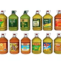 Various Types of Cooking Oil Bottles in Large Containers with Brand Labels