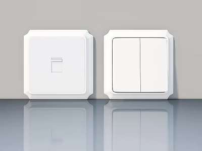 White Flush Door Style Light Switches Installed On Gray Wall With Shiny Floor 3d model